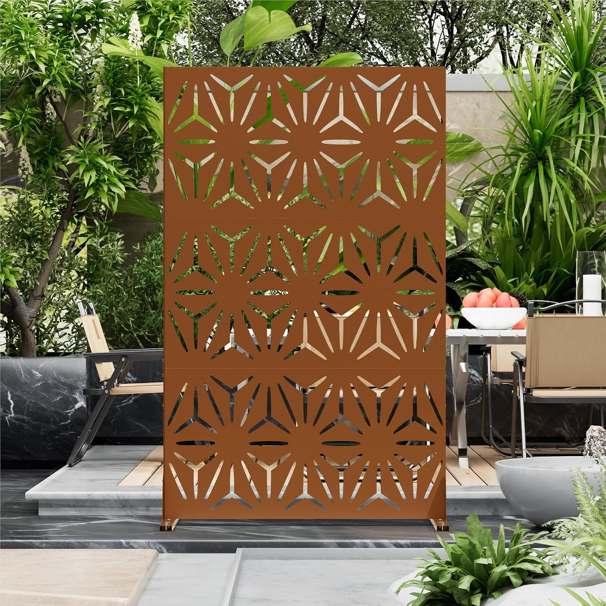 Brown Freestanding Metal Outdoor Privacy Screen