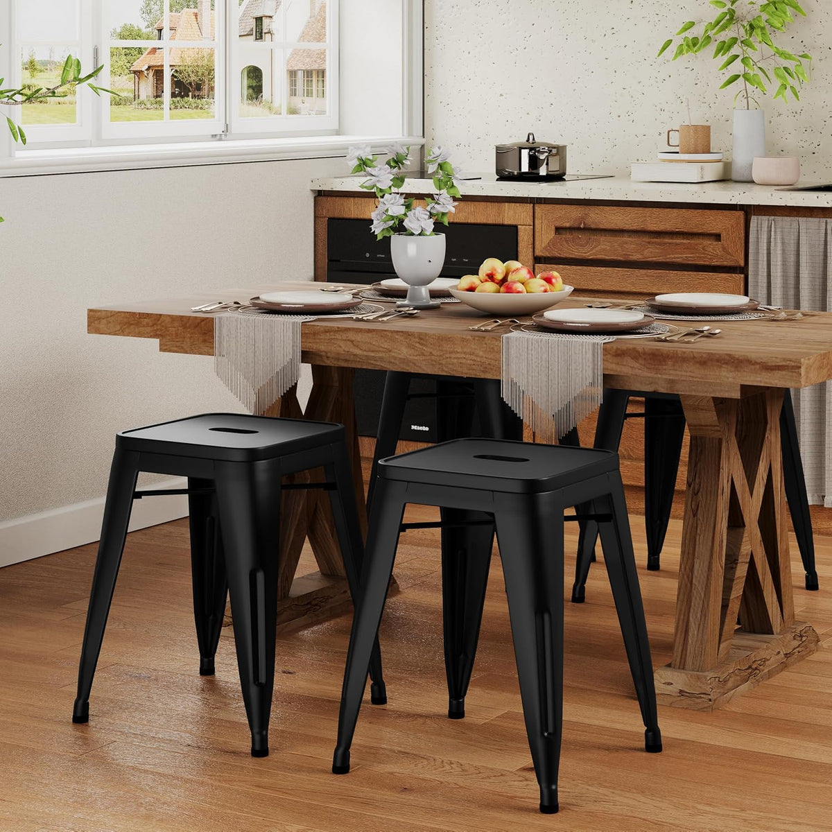 Black Industrial Metal Stackable Stools Set of 4, 18 Inch