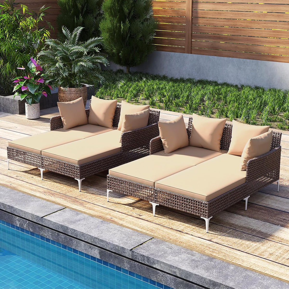 Brown Boho Rattan Double Daybed