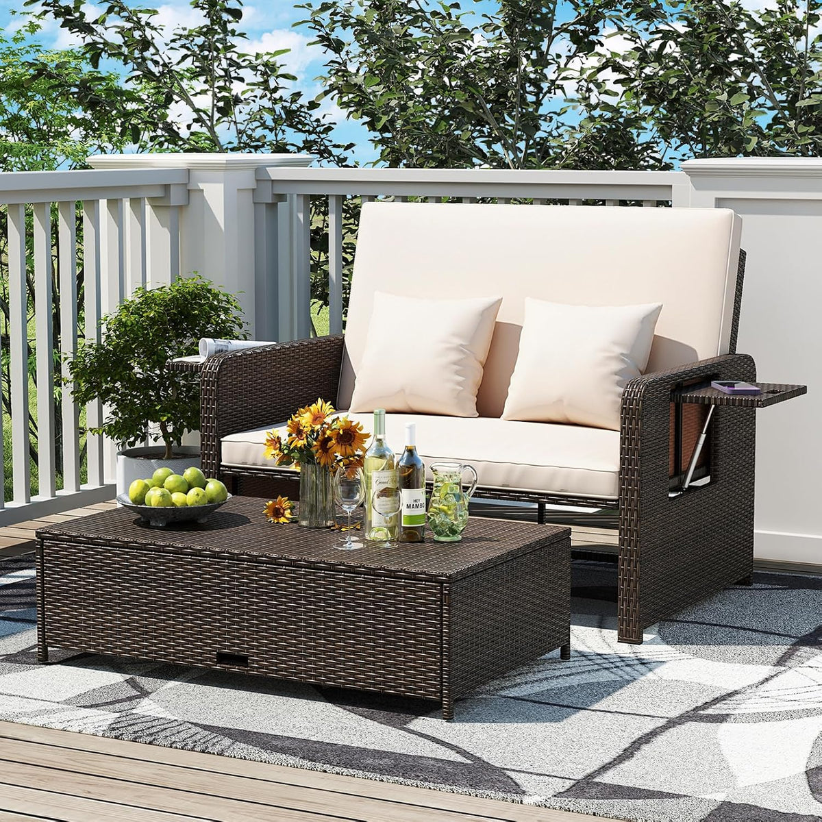 Wicker Patio Daybed with Ottoman
