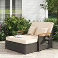 Beige Wicker Patio Daybed with Ottoman